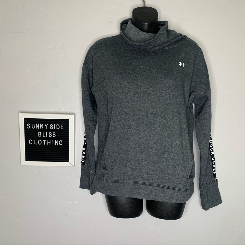 Under Armour Gray Wrap Neck Fleece Pullover Sweatshirt Size Small UA Rival